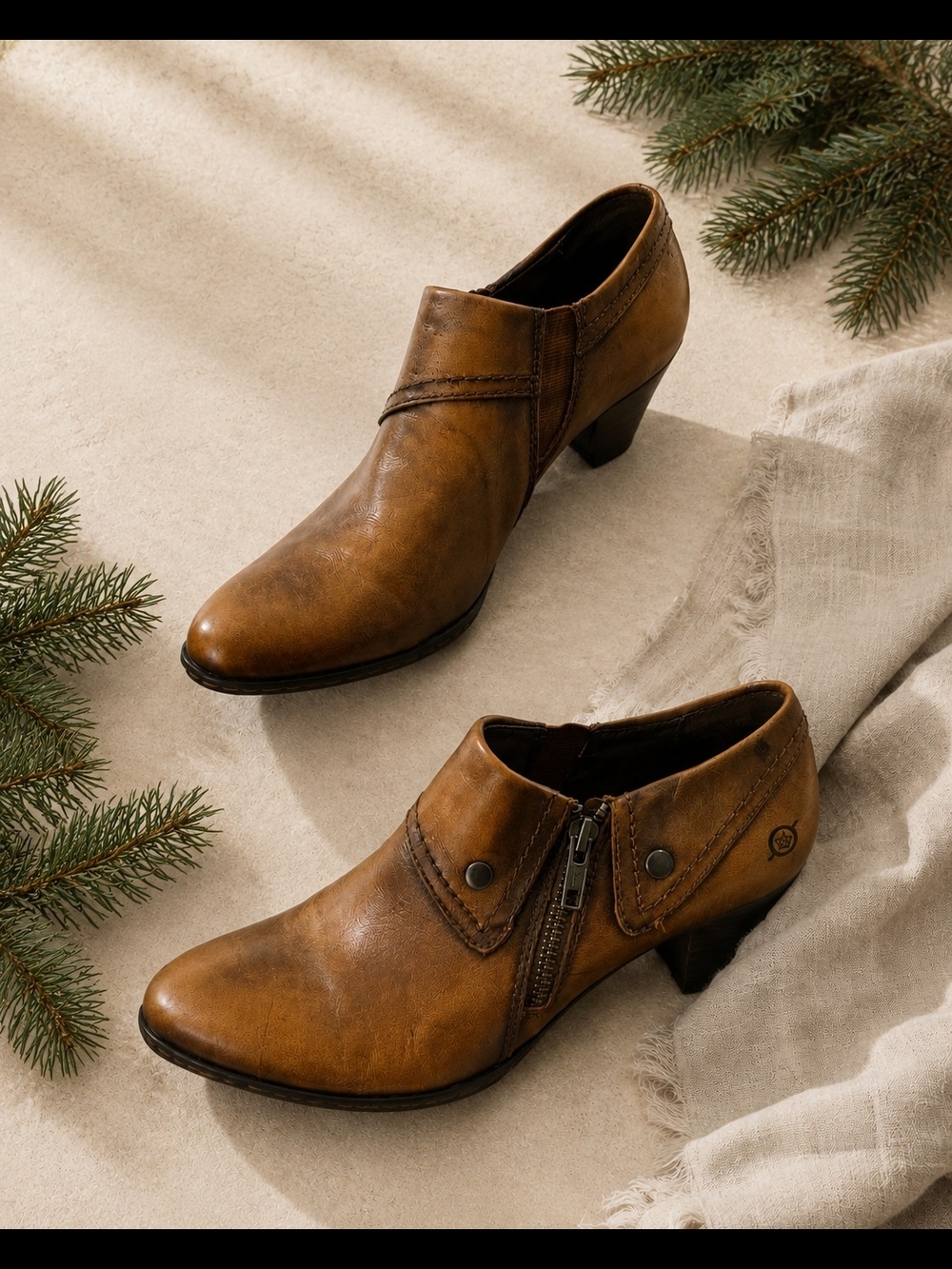 Børn Brown Leather Ankle Bootie Boots Round Toe Zip Closure Women's US 8.5 - Picture 1 of 9